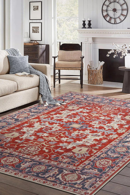 Keen Home Design 5x7 Rug - Machine Washable Area Rug with Non-Slip Backing, Ideal for Living Room, Dining Room, Bedroom - Vintage, Easy Clean, Durable, Low Pile Rug - (5' x 7')