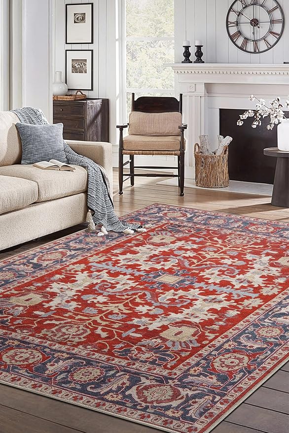 Keen Home Design 10x14 Rug - Machine Washable Area Rug with Non-Slip Backing, Ideal for Living Room, Dining Room, Bedroom - Vintage, Easy Clean, Durable, Low Pile Rug - (9'7" x 14')