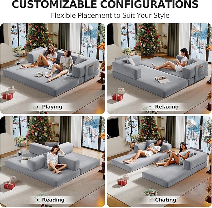 78.8" Convertible Futon Sofa Bed,Corduroy Futon Couch with Storage Pocket,Folding Pull Out Sofa,No Assembly Boneless Couch for Living Room,Grey