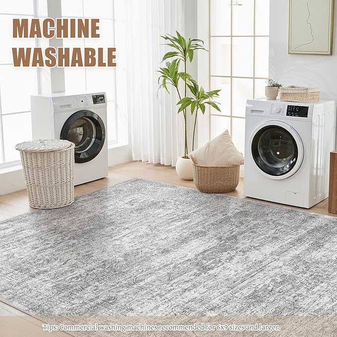 Area Rug Living Room Rugs - 5x7 Abstract Large Soft Indoor Washable Rug Neutral Modern Low Pile Carpet for Bedroom Dining Room Farmhouse Home Office - Vintage Grey