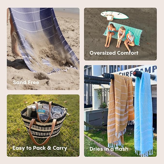 WETCAT Turkish Beach Towel Oversized (38"x71") 100% Turkish Cotton, Made in Turkey - Sand Free, Extra Large, Ultra Soft, Quick Drying, Compact & Lightweight for Travel - Purple