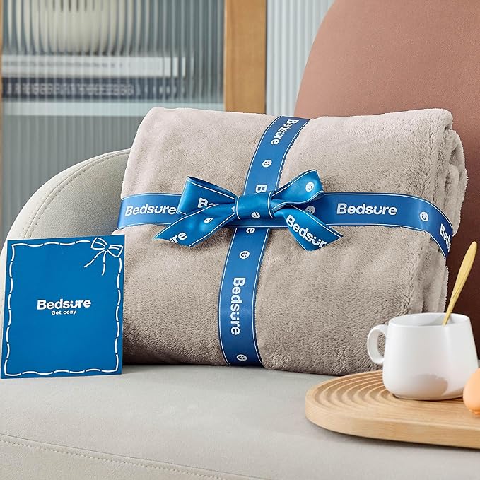 Bedsure GentleSoft Fleece Blankets Twin Size Oxford Tan - 300GSM Lightweight Plush Fuzzy Cozy Soft Blanket for Bed, Sofa, Couch, Travel, Camping, 60x80 inches