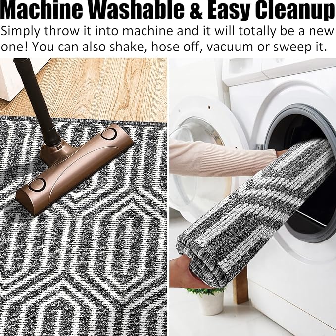 Indoor Doormat 32"x 48", Absorbent Front Back Door Mat Floor Mats, Rubber Backing Non Slip Door Mats Inside Mud Dirt Trapper Entrance Door Rug Carpet, Machine Washable Low Profile-Black Time Cloister