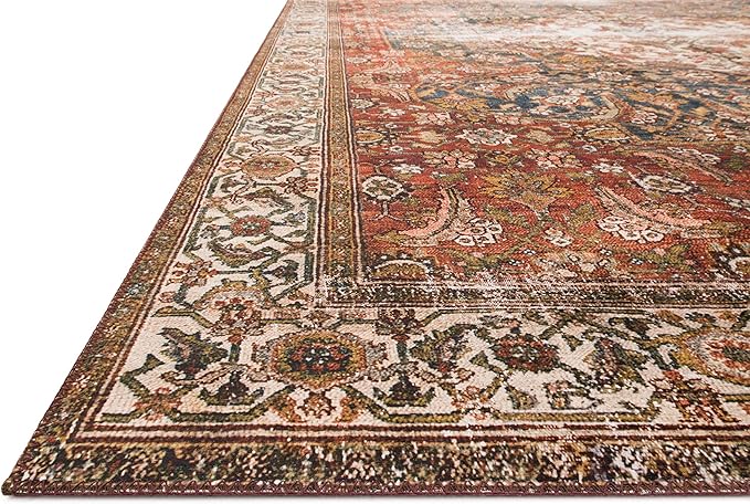 Loloi Layla Collection LAY-05 Ocean/Multi 2'-6" x 9'-6" .13" Thick Runner Rug, Soft, Durable, Vintage Inspired, Distressed, Low Pile, Non-Shedding, Easy Clean, Printed, Living Room Rug