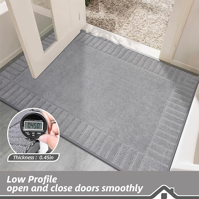 BEQHAUSE Door-Mat-Non-Slip Front Door Mat Washable Low-Profile Entrance Rugs for Front Door Entry Dirt Trapper Door Mats Absorbent Welcome Mats,20"x32",Light Grey