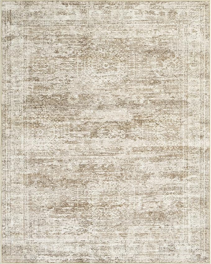 Washable Area Rug 8x10, Large Soft Rugs for Living Room Vintage Area Rugs for Bedroom Dining Room Non-Slip Stain Resistant Brown Under Table Rug