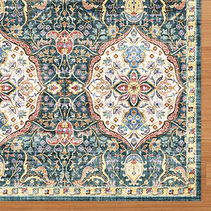 Gertmenian Indoor Bohemian Area Rug - 6x9 Medium, Non-Shedding, Ideal for High Traffic in Living Room, Bedroom, Entryway - Moroccan, Dk. Green, 26840