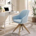 Zouron Mid Century Modern Accent Chair with Wooden Legs, Upholstered Swivel Chair No Wheels, Side Accent Armchair Vanity Chair for Small Space Home Office Living Room Bedroom, Light Blue
