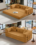 78.8" Convertible Futon Sofa Bed,Corduroy Futon Couch with Storage Pocket,Folding Pull Out Sofa,No Assembly Boneless Couch for Living Room,Yellow