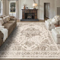 8x10 Vintage Washable Area Rugs Boho Medallion Large Distressed Retro Accent Carpet Floral Non-Slip Soft Low Pile Indoor Throw Rug for Living Room Bedroom Dining Room Office Kitchen, Taupe