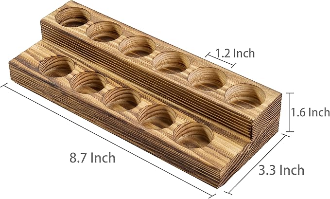 MyGift 8.5 Inch Rustic Burnt Solid Wood Essential Oil Holder Stand with 2 Tier Display, Vanity Tabletop Cosmetic Storage Organizer Rack, Holds 11 (20ml) Bottles