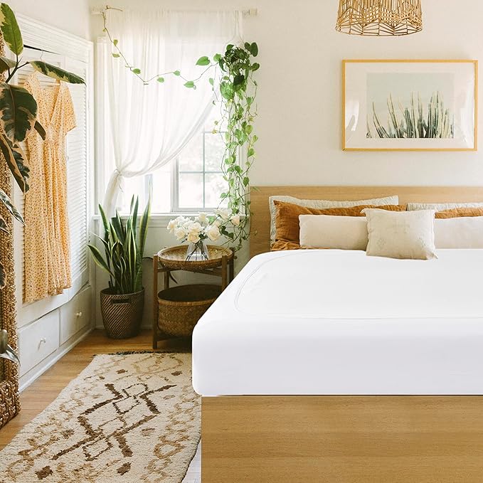 Biscaynebay Decorative Box Spring Cover Queen Size, White Luxurious Jersey Knitting Stretchy Wrap Around 4 Sides Bed Skirt for Home/Hotels, Easy Fit Wrinkle & Fade Free Machine Washable