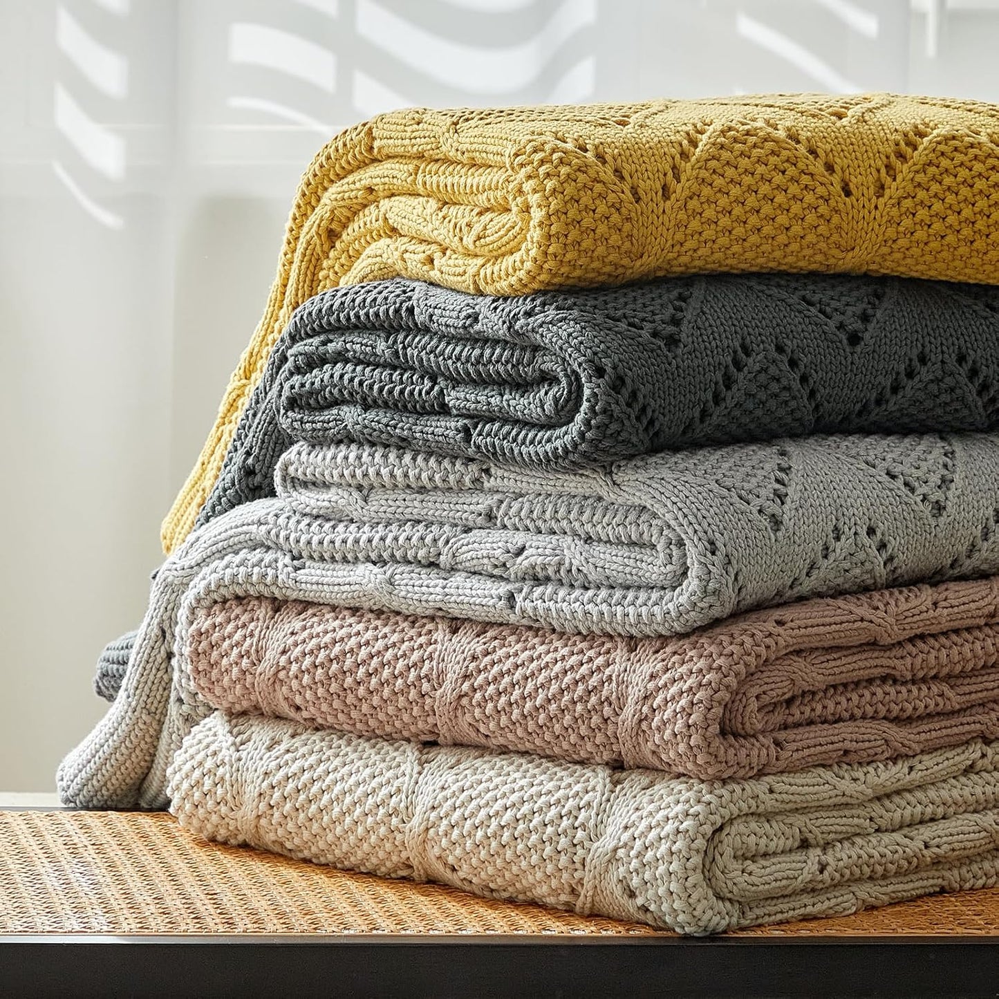 Longhui bedding Chunky Cotton Knit Throw Blanket for Couch, Sofa, Bed, or Chair, Decorative Breathable Fall Cable Knit Blanket 60 x 80 Inches, Large Medium Weight Beige