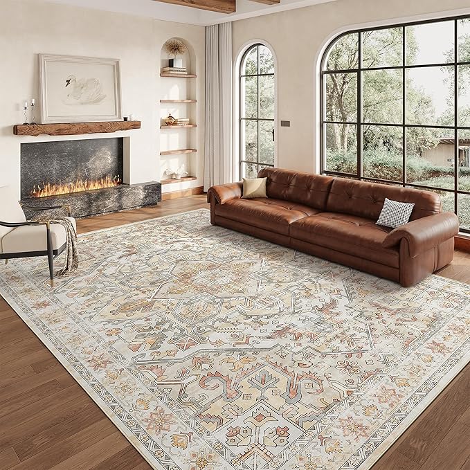 zesthome 9x12 Area Rugs-Washable Rug for Living Room, Non-Slip Backing Rugs, Stain Resistant Rug for Bedroom, Ultra-Thin Low Pile Rugs, Vintage Large Home Decor