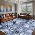 Area Rug Living Room Rugs - 9x12 Washable Large Soft Indoor Neutral Modern Abstract Low Pile Rug Carpet for Bedroom Dining Room Farmhouse Home Office - Navy Blue