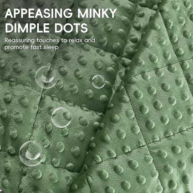 yescool Weighted Blanket 7 Pounds Moss Green Twin Size Cooling Weighted Throw Blanket, Minky Heavy Blankets Warm Weighted Comforter, Big Washable Thick Blankets Gift for 60-90lbs, 40 * 60in