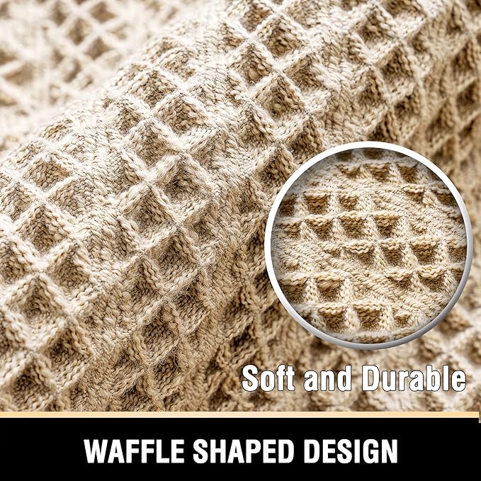 H.VERSAILTEX Waffle Bath Mat Super Absorbent Boho Bath Mat Non Slip Bath Rugs for Bathroom Floor Machine Washable Dry Fast Bathroom Rugs with Tassels, 24" x 36", Sand
