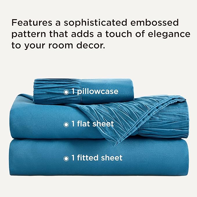 Bedsure Twin Sheets Set - 3 Pieces Soft Twin Bed Sheets - Breathable & Cooling - Hotel Luxury - Easy Care Polyester Microfiber Bedding for Women, Men, Teal Blue