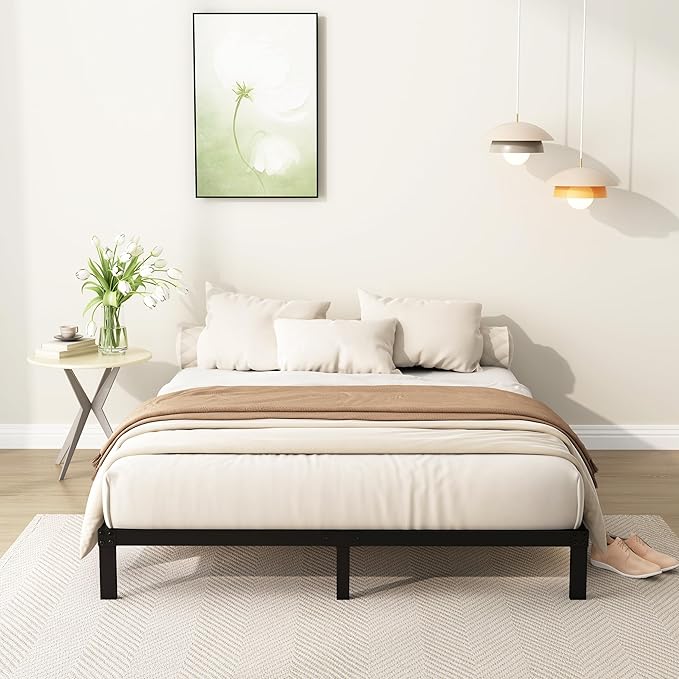 9 Inch Queen Bed Frame Heavy Duty Low Profile Metal Platform No Box Spring Needed, Maximum Storage, Easy to Assembly, Noise Free, Black