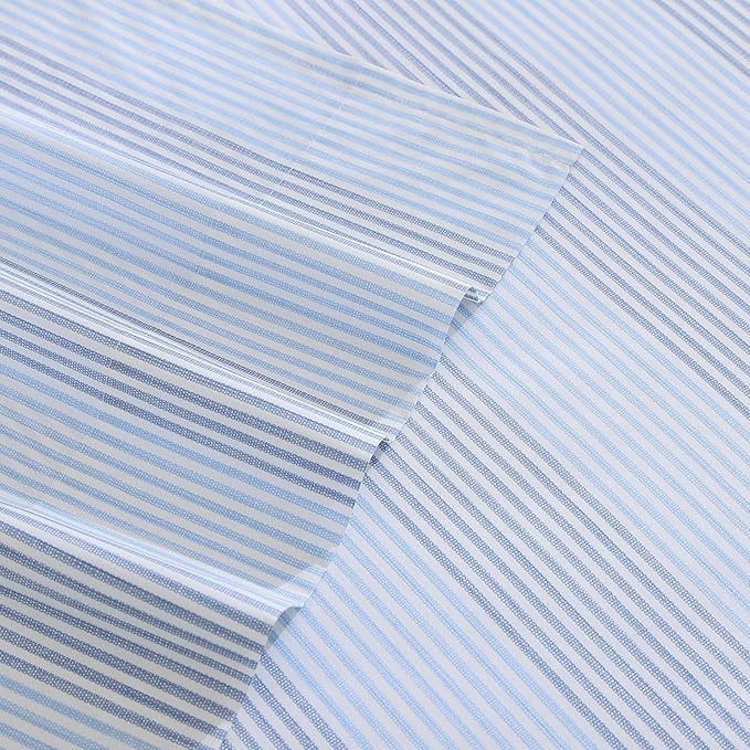 Tommy Bahama - Queen Sheets, Super Soft Cotton Percale Bedding Set with Matching Pillowcases, Crisp & Cool, Coastal Room Essentials (Weekend Stripe Blue, Queen)
