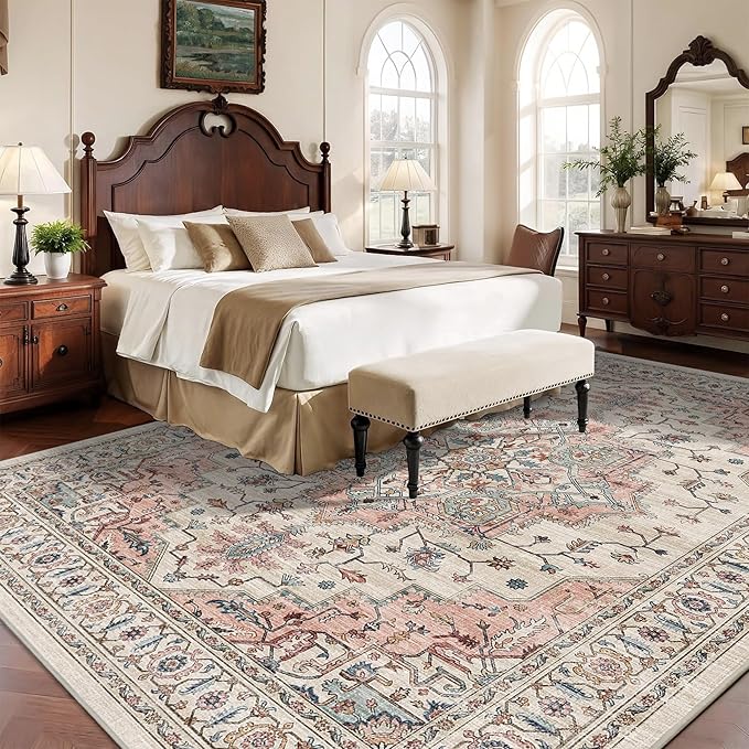 9x12 Large Area Rugs for Living Room Ultra-Soft Washable Rug Vintage Distressed Non-Slip Low Pile Stain Resistant Carpet for Bedroom Dining Room Kitchen Office