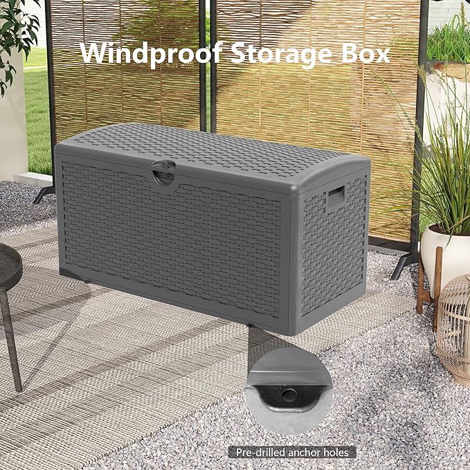 90 Gallon Plus Outdoor Storage Box Waterproof Lockable Resin Deck Box Large, Patio Storage Bin for Pool Accessories Cushion Furniture, Garden Tools, UV-Resistant Outside Delivery Black
