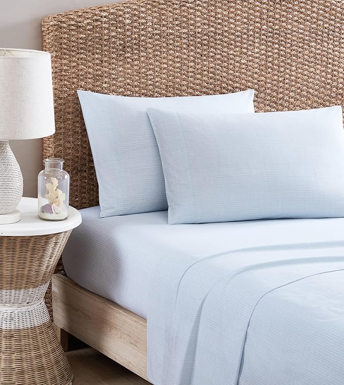 Tommy Bahama - King Sheets, Cotton Percale Bedding Set, Crisp & Cool, Stylish Bedding Set (Ala Moana Stripe Blue, King)