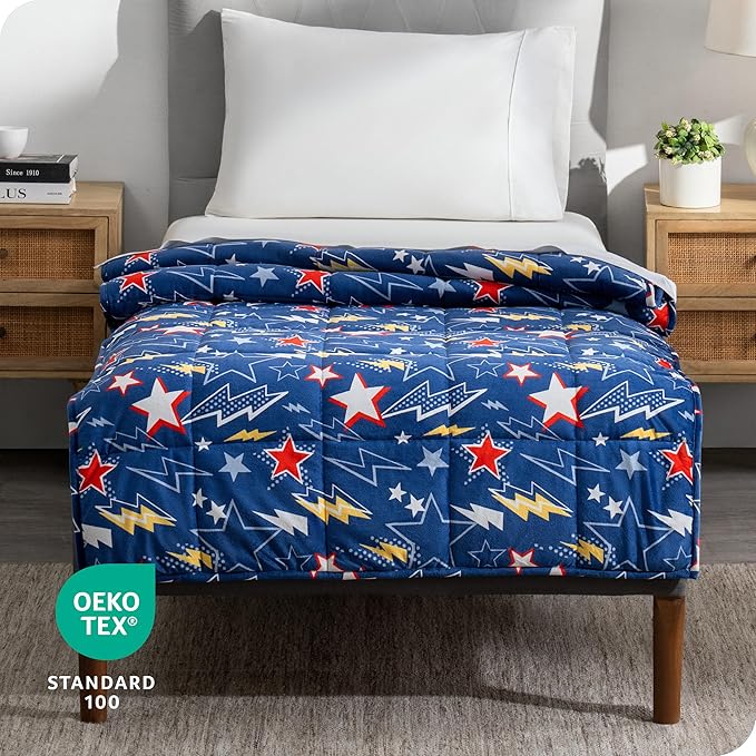 Bare Home Weighted Blanket Twin or Full Size 10lb (40" x 60") - Minky Fleece - Premium Heavy Blanket Nontoxic Glass Beads (Superhero, 40"x60")
