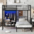 Full XL Over Twin Metal Bunk Bed with Folding Desk, Closet with LED, Space-Saving/Noise Reduced, Black Classic Platform Bed Frame, Easy Assembly YJXW1580S00113