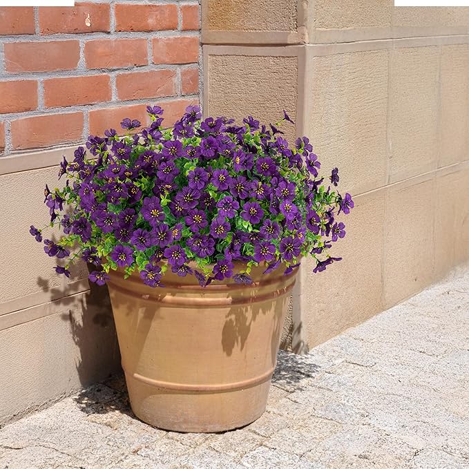 HyeFlora Artificial Flowers for Outdoor Indoor Garden Home Decoration, Faux Flower Daisy with Eucalyptus Leaves Fake Plants Greenery Boxwood Porch Patio, 12 Bundles (Purple 2)