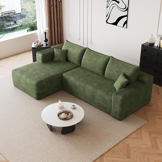 96" Sectional Couches for Living Room Modern Modular Sofa with L-Shape Couchs Upholstered Boneless Couch Deep Seat Sectional Couch with Chaise (Green, 96" Left Facing Chaise+2Seaters)