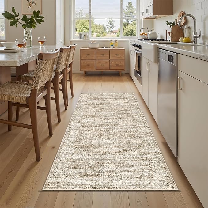 Runner Rug 2'x8' Washable Non-Slip Runner Rugs for Kitchen Bathroom Laundry Room Brown Vintage Floor Carpet Runners for Hallway Entryway