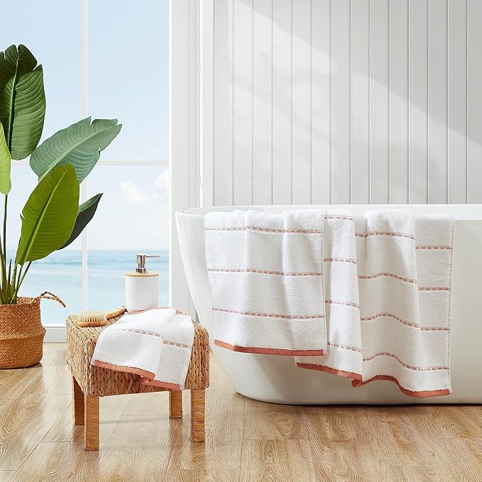 Tommy Bahama - Bath Towels, 100% Soft & Absorbent Cotton, Low Linting & Fade Resistant, Medium Weight Bathroom Towels (Ridley Solid Orange, 3 Piece)