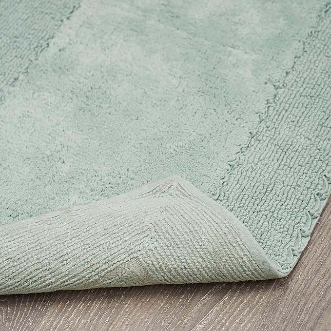 Laura Ashley Ruffle Border Aqua 27"x 45" 100% Cotton Bath Rug