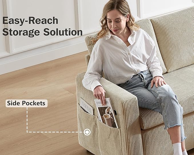 Vipbear 80" Sectional Sleeper Sofa Bed with Pull Out Bed, L Shaped Couch Pull Out Couch with Reclining Backrest, Reversible Storage Chaise, USB Ports, Tool-Free Assembly, Corduroy Beige Color