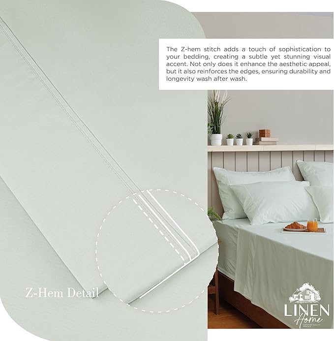 Linen Home 100% Cotton Percale Sheets Full Size, Dove Grey, Deep Pocket, 4 Pieces Set - 1 Flat, 1 Deep Pocket Fitted Sheet and 2 Pillowcases, Crisp Cool and Strong Bed Linen
