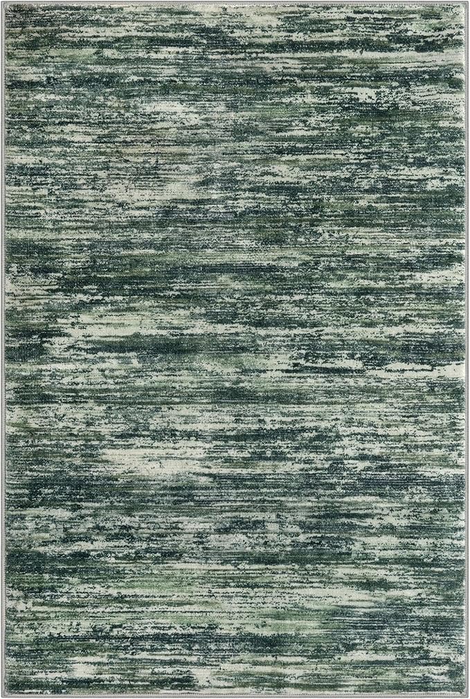3x5 Modern Abstract Area Rug for Entryway, Dark Green Super Soft Washable Rug with Non-Slip, Low-Pile Door Mat Indoor for Living Room Bedroom, Carpet with Non-Shedding
