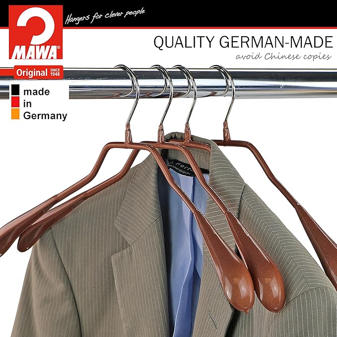 MAWA by Reston Lloyd, Non-Slip Steel Suit/Jacket Hanger, Wide Supportive Sholders with Rotating Hook, Copper, Set of 5 (42-L)