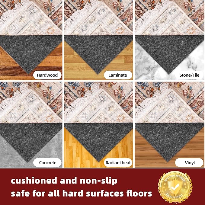 BAGAIL Felt and Natural Rubber Backing Rug Pads 1/4” Thick, 2 x 8 Ft Non Slip Carpet Gripper Keep Rugs in Place, Under Area Rug Protective Cushioned Pads, Carpet Runners, Hardwood Floors Protection