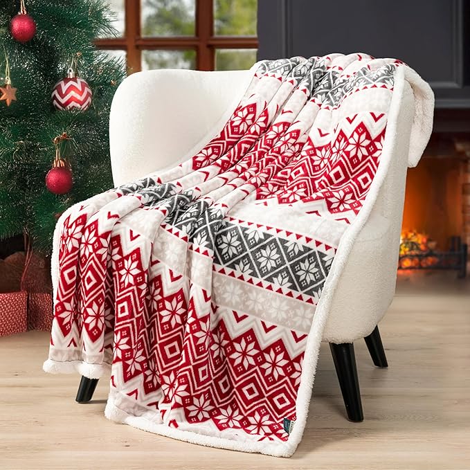 PAVILIA Premium Christmas Sherpa Throw Blanket | Christmas Decoration, Fleece, Plush, Warm, Cozy Reversible Microfiber Holiday Blanket 60x80