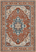 Area Rugs 2'x3' Washable Non-Slip, Floral Vintage Distress Print Pattern Medallion Carpet for Living Room Bedroom Dining Room, Red Orange Blue Brown
