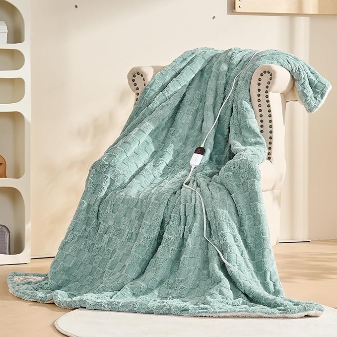 Electric Blanket, Heated Blanket with 6 Heat Levels & 10 Hours Auto Off, Soft Checked Flannel Fast Heating Blanket with ETL & FCC Certification (Green, 72"X84")