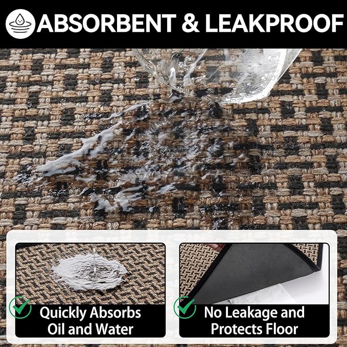Door Mat 17"x30", Dirt Resistant and Absorbent, Non-Slip Rubber Backing Floor Mats, Easy Clean Low-Profile Doormat for Entryway, Front Door, Inside Entrance, Black