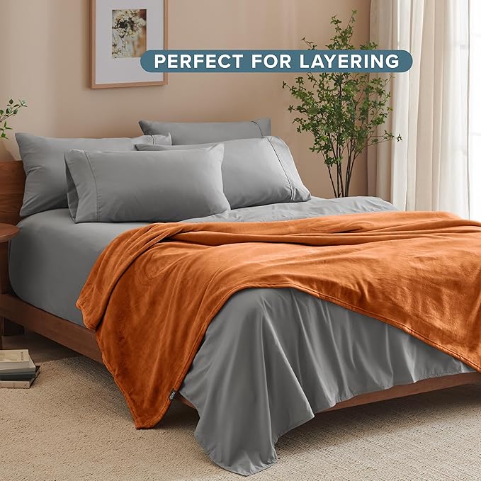 Bare Home Fleece Blanket - Throw/Travel - Ultra-Soft Lightweight for Bed, Sofa, and Couch - Luxury Microplush - Cozy Warm Blanket (Throw/Travel, Sienna)