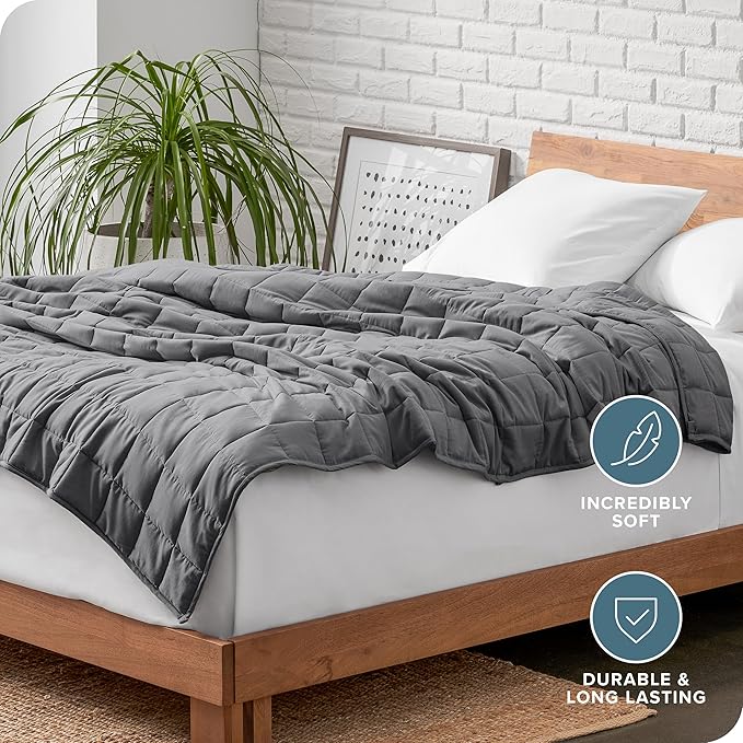 Bare Home Weighted Blanket Queen Size 20lb (60" x 80") for Adults - All-Natural 100% Cotton - Premium Heavy Blanket Nontoxic Glass Beads (Grey, 60"x80")