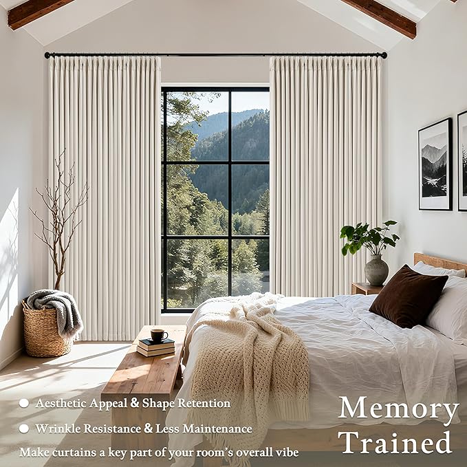 70 Inch Extra Wide Blackout Curtain 96 Inches Long for Living Room Pinch Pleated Natural Linen Cream Beige Thermal Drapes Back Tab Room Darkening 100% Blackout for Bedroom Large Window 70x96 1 Panel