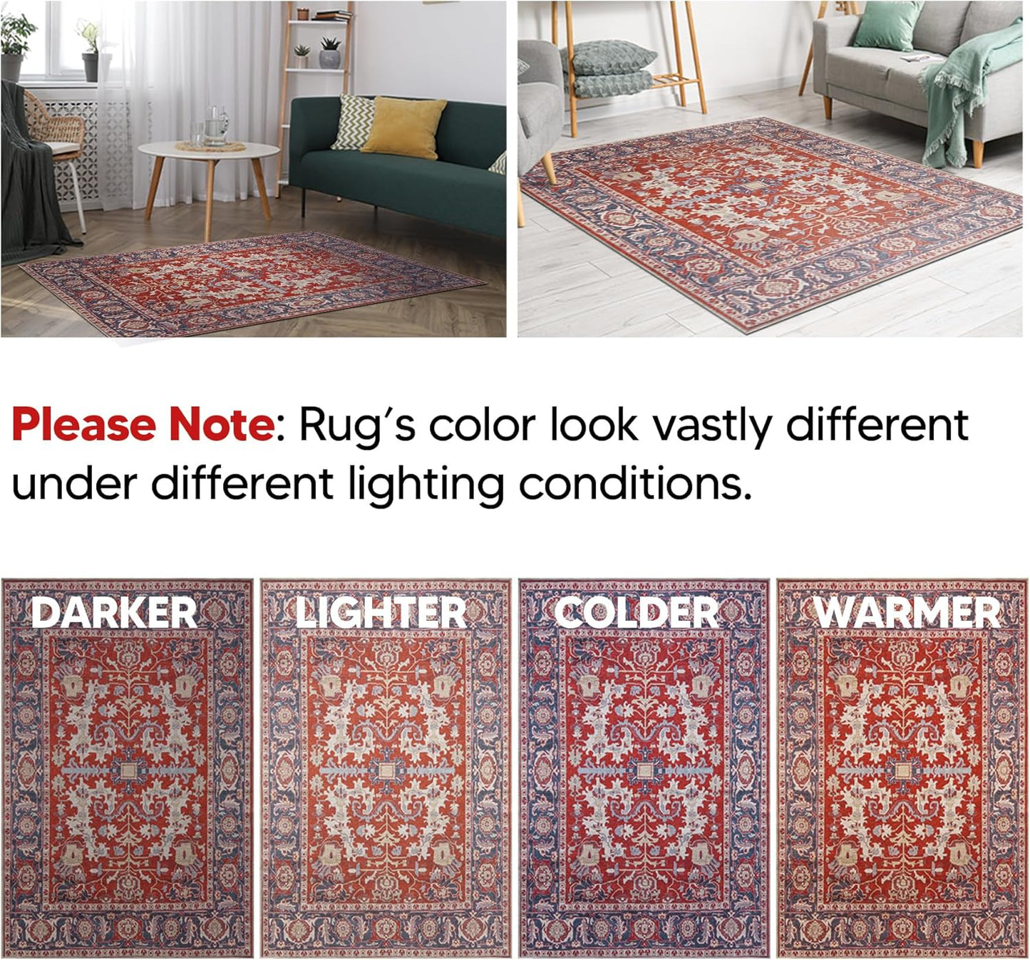 Keen Home Design 6x9 Rug - Machine Washable Area Rug with Non-Slip Backing, Ideal for Living Room, Dining Room, Bedroom - Vintage, Easy Clean, Durable, Low Pile Rug - (6' x 9')