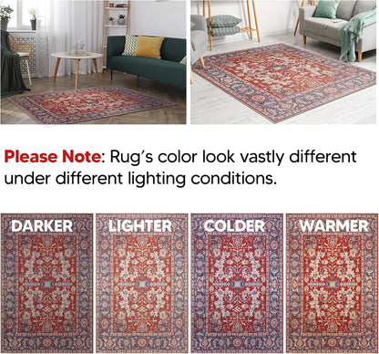 Keen Home Design 6x9 Rug - Machine Washable Area Rug with Non-Slip Backing, Ideal for Living Room, Dining Room, Bedroom - Vintage, Easy Clean, Durable, Low Pile Rug - (6' x 9')