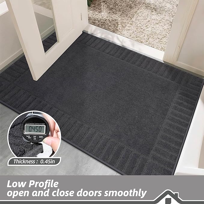 BEQHAUSE Door-Mat-Non-Slip Dirt Trapper Door Mats Low-Profile Front Door Mat Absorbent Floor Mats for Entryway Washable Mud Resistant Home Entrance Doormat, Dark Grey, 24"x60"