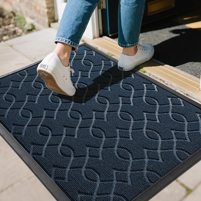 Yimobra Large Door Mat 36x24, All-Season Waterproof Doormat Outdoor Entrance, Heavy Duty Non-Slip Outside Door Mat for Garage Patio Proch Entryway Indoor, Easy Clean, Blue